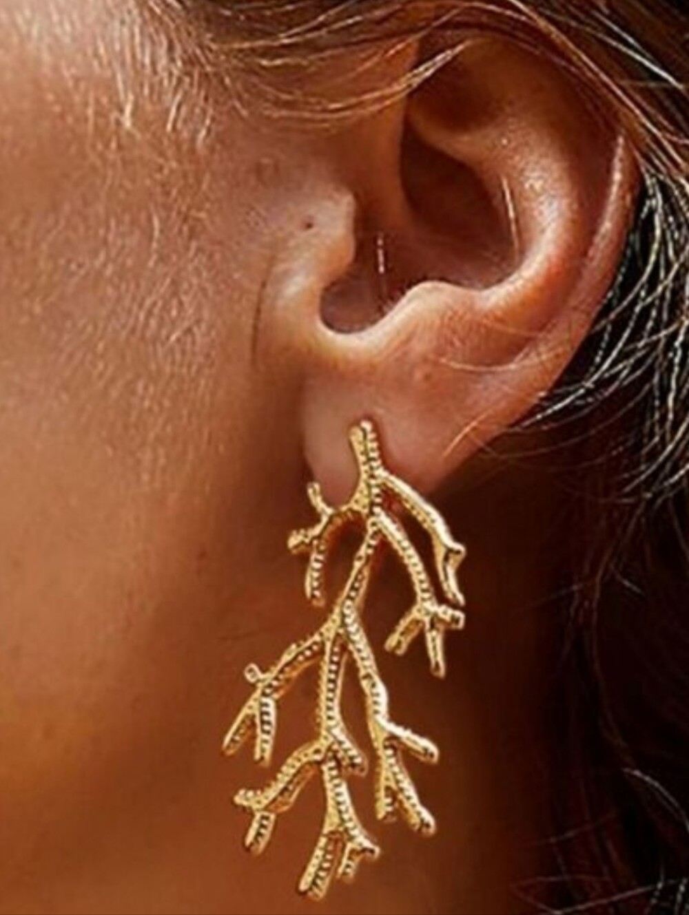 New!  Gold Coral Branch Drop Earrings 18k Gold Plated • NWOT